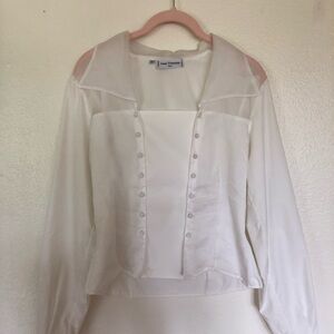 Anne Fontaine Elegant Sheer White Cotton Blouse Size 2